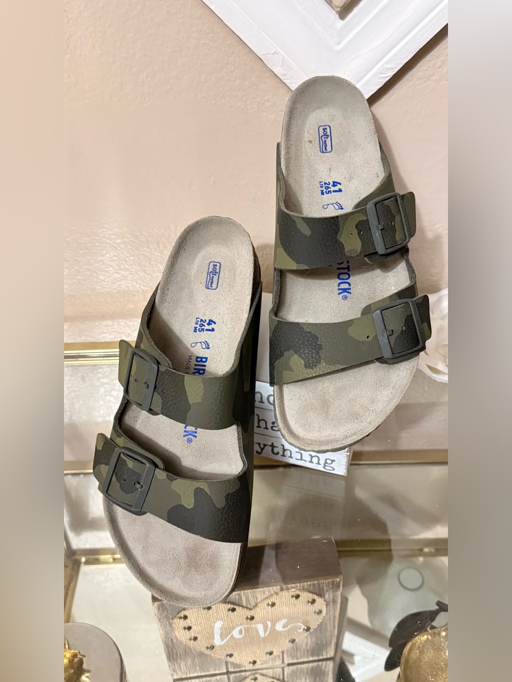 Birkenstock Arizona Camo Two-Strap Sandals in Olive Green and Brown
